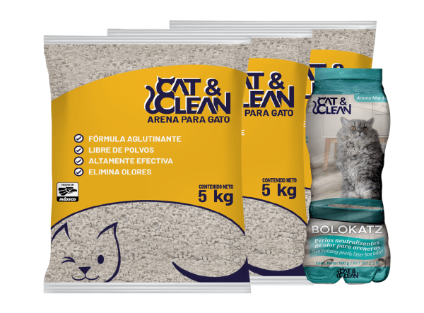 3 bolsas de arena para gato natural de 5kg c/u y 1 bote de perlas neutralizantes 500gr